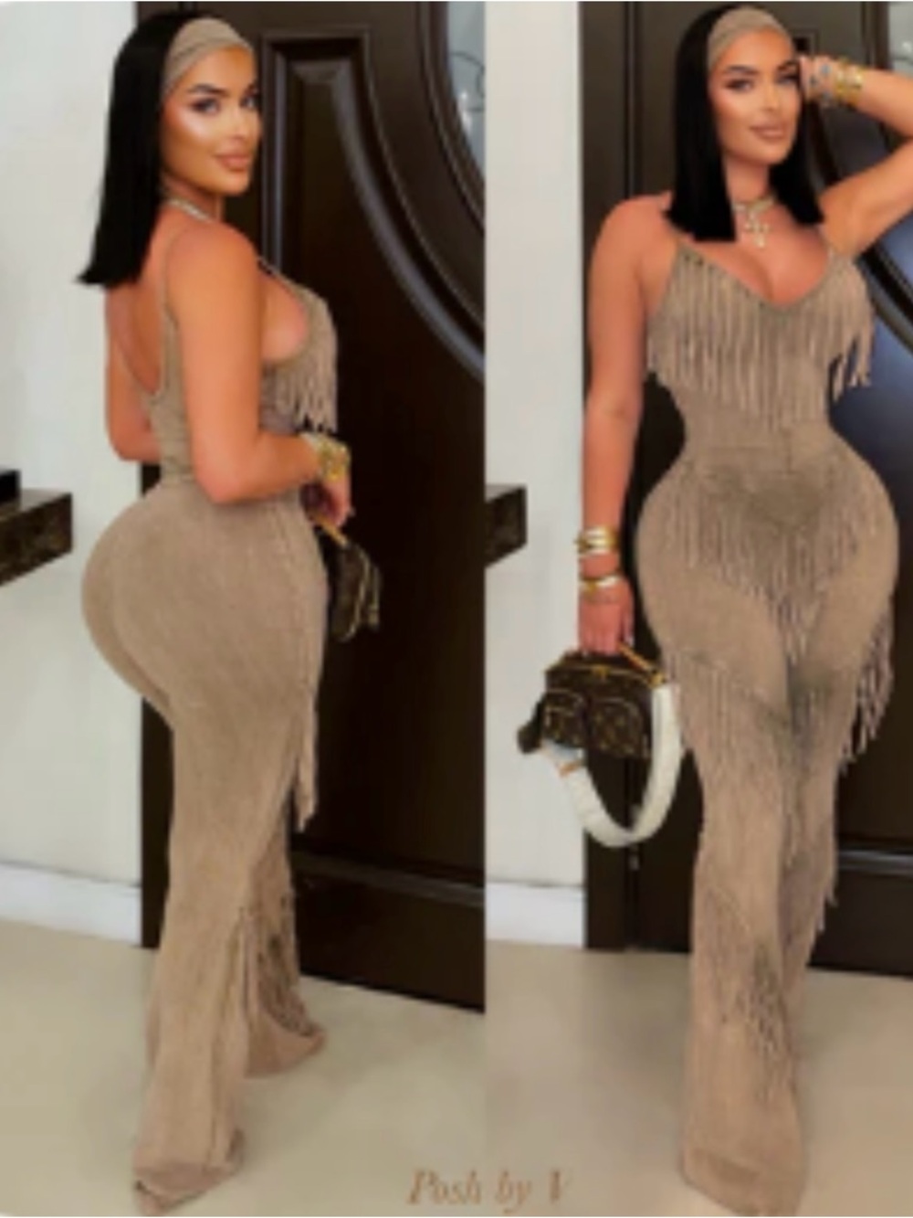 Fringed Knit Jumpsuit - Taupe